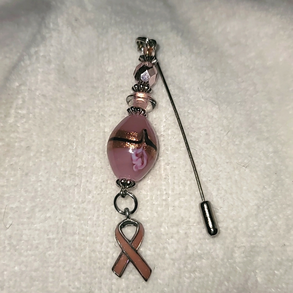 Breast cancer awareness pin beautiful bead with ribbon charm pink